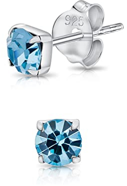 Orecchini a Perno Argento 925 - Quadrati Punto Luce Con Brillantini di Cristallo Acquamarina 4 mm - Azzurri Lobo Donna