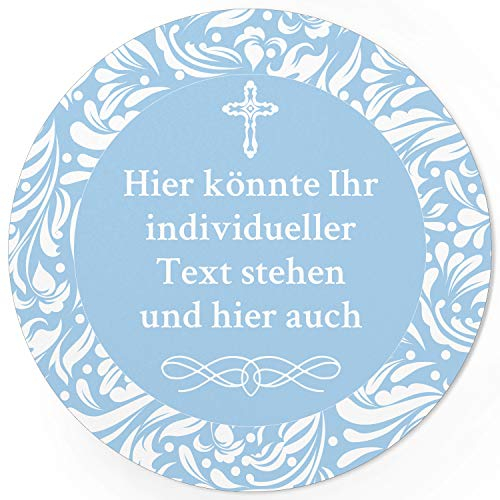 24 PERSONALISIERTE runde Etiketten mit Motiv: BLAU für Jungen - Ihre Aufkleber online selbst gestalten, ganz individuell für Taufe, Konfirmation oder Kommunion