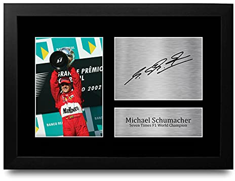 HWC Trading Michael Schumacher A4 Enmarcado Regalo De Visualización De Fotos De Impresión De Imagen Impresa Autógrafo Firmado Por Fórmula F1 Uno Ventiladores