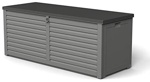 Gardiun Arcón Exterior para Jardín con Capacidad de 390L Lift 143x53x56 cm Baúl de Resina con Amortiguador