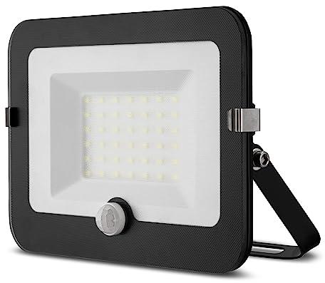 REV MIRANO Außenlampe mit Bewegungsmelder – IP44, LED Lampe 30W, 2700lm, 6500K, Erfassungswinkel 90° auf 7m – schwarz