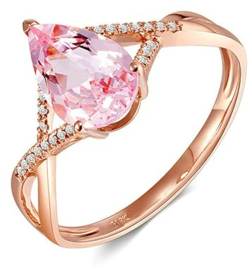 Beydodo Verlobungsring Damen Gold 750, Hochzeit Ring Personalisiert Infinity mit 1.15ct Tropfen Morganit, Rosegold Ring Frauen Nickelfrei mit Diamant Echt Größe 57 (18.1)
