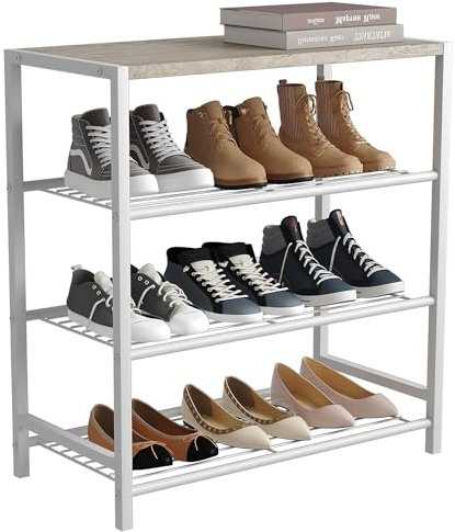 HOME BI 4-Tier Industrial Shoe Rack, Metal Shoe Storage Organizer, Durable Shoe Shelf for Closet, Hallway, Entryway, Living Room,White
