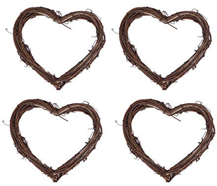 YYCRAFT Natürliche Weinrebenherz-Kränze für Valentinstag, Miniatur-Urlaub, Dekoration, Brautparty, Hochzeit, 15,2 cm, 4 Stück