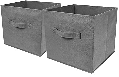 Taylor & Brown Set of 2 Foldable Cube Storage Box, Organiser Basket Containers with Handles, for Home Bedroom Office Nursery Organisation, 28 x 28 x 28 cm - Grey