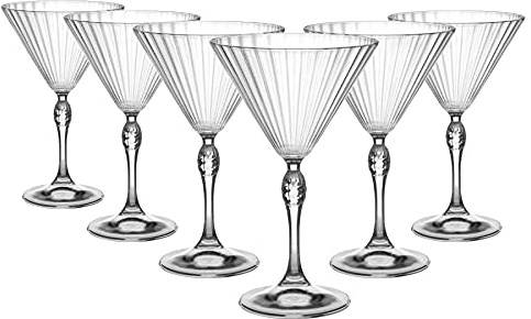Bormioli Rocco America '20s Martini Glasses - Vintage Art Deco Coupe Glasses for Wine, Espresso Martini - 250ml - Clear - Pack of 6