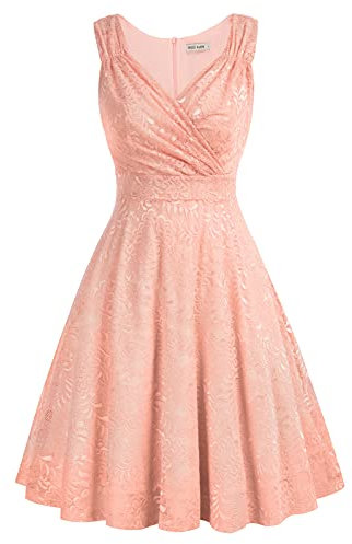 Vintage rétro Audrey Hepburn Robe de Soirée Cocktail au Genou Col V année 50 Rockabilly Rose L -3