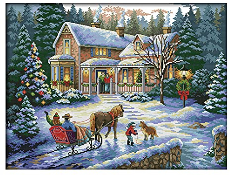 Cukol Kreuzstich Stickpackungen Vorgedruckt Set Erwachsene Weihnachten, Stickvorlagen Stickbilder Vorgedruckt Kreuzstich Stickpackung Sticken Stickbild Bild Set für Erwachsene Anfänger, Cross Stitch