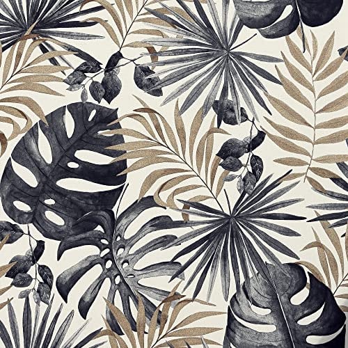 Arthouse Jungle Wall Charcoal & Gold Wallpaper, for Living Spaces & Feature Walls, Kitchen Bedroom Hallway Bathroom Wallpaper 10.05m x 0.53m Roll, Botanic Motifs, Exotic Feel, Gold Highlights 297105