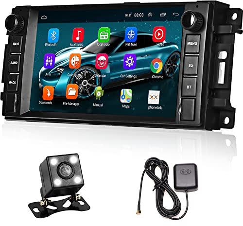 Hikity Android Autoradio für Jeep mit 7 Zoll Bildschirm Bluetooth Freisprecheinrichtung, Autoradio mit Navi Doppel Din für Dodge Ram Challenger Chrysler Touch FM/WiFi/USB/Mirror Link+Rückfahrkamera