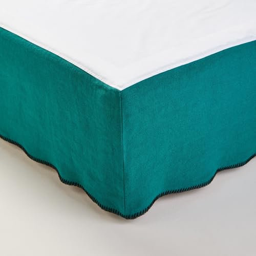 MADURA - Cache sommier Nino Décoration pour Maison Salon Chambre Canapé - Idée Cadeau en Lin lavé à Finition Point de feston Bleu 90x200 cm