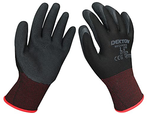 DEKTON DT70799 Mechanics Latex Foam Coated Gloves,Black,Size 9/L, CAT11,EN388,Ultra Grip, Perfect for DIY,Building, Decorating, Garden.