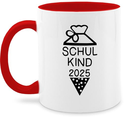 Tasse Tassen 325ml - Einschulung Geschenk Schulanfang - Schulkind 2025 Schultüte Schwarz - 325 ml - Rot - einschultasse schulanfangsgeschenke teetasse einschulungstasse einschulung, keramik