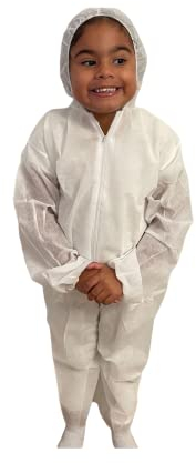 Einweg-Overalls für Kinder, mit Kapuze und elastischen Handgelenken, 5 Stück, Weiss/opulenter Garten, Medium