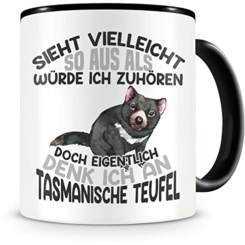 Samunshi® Tasmanische Teufel Tasse mit Spruch Sieht vielleicht so aus Tasmanische Teufel Geschenk für Fans Kaffeepott Kaffeetasse Lustige Tassen zum Geburtstag schwarz Keramik 300ml