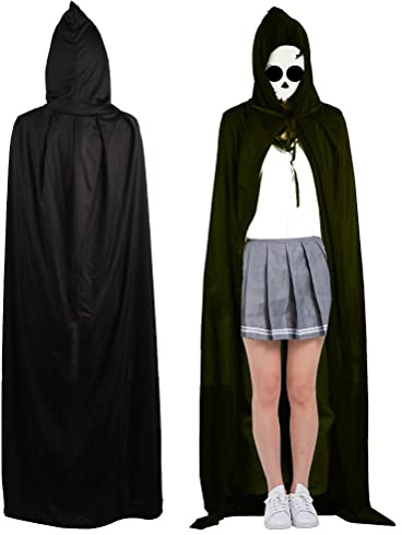 TIMESETL Umhang mit Kapuze für Halloween, 1,3m Schwarz Kapuzenumhang Vampir Kostüm Umhang Kapuze Wendeumhang Unisex für Cosplay Halloween Kostüm Make-up Party Größe - 1,3m