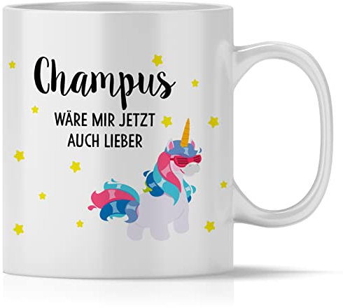 mindmonkeys® Tasse mit Spruch Champus wäre mir lieber Einhorn mit Spruch Witzig Geschenk Geschnekidee zum Geburtstag Keramik 300 ml