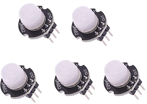 DollaTek Modulo rilevatore di movimento MINI, 5 pezzi, SR602, piroelettrico a infrarossi, per Arduino, fai da te, con lente