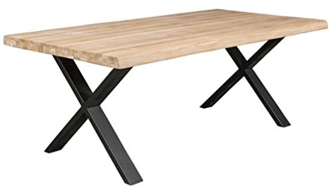 LC Home Esstisch 180x100cm Massive Eiche inkl Baumkante Natur X-Fuß Gestell Holztisch Industrial Design Massivholz