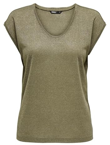 ONLY Damen Einfarbige Kurzarm Bluse Basic Rundhals Ausschnitt Blusen T-Shirt Blouse Oberteil ONLVIC, 15136069,Falcon/Detail:Tone in Tone Lurex,M