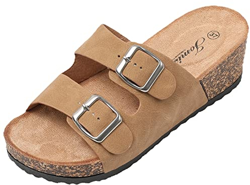 JOMIX Sandales Femme Mules Femmes Compensé Chaussons d'été Tongs Femme Claquette à Talon Confortables pour Maison Piscine Plage (Beige, 40)