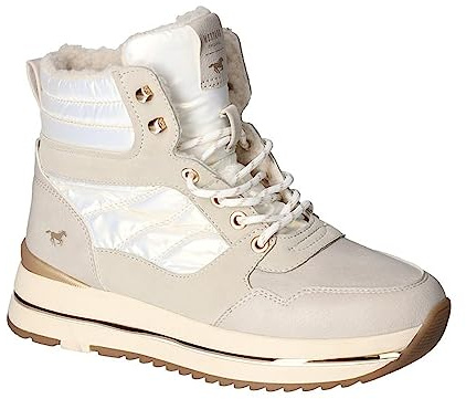 MUSTANG Damen Stiefelette Plateausohle warm gefüttert Schnürboots 1480-602, Größe:41 EU, Farbe:Beige