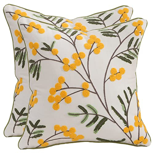 Tosleo 2 Stück Kissenhülle Bestickte Wurfkissenbezüge 45 x 45 cm für Dekorative Gartenlounge Sofa Dekokissen Wohnzimmer Schlafzimmer 2 Stück Set Kissenbezüge Blumenmuster