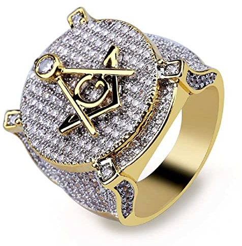 Freimaurer-Ring, Kompass und quadratischer Ring für Männer, Funkelnder Hip-Hop-Ring Freimaurer Biker-Ring Freimaurer Schmuck, Freimaurer-Symbol Allsehender Augenring Freimaurer Ring für Jungen (20.6)