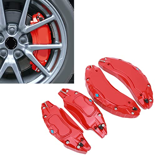 4 Stück Bremssattelabdeckungen Kompatibel mit 18 Zoll 19 Zoll Radnabengröße Bremssattelabdeckungen, Aluminiumlegierung Modell 3 Bremssattelabdeckungen, 4er Set für