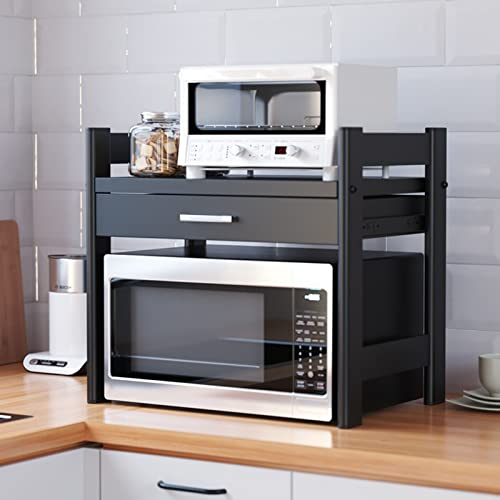 WWJ Étagère À Micro-ondes À Double Paroi, Étagère De Cuisine Avec Rangement À Tiroirs, Moderne, 61 cm x 41 cm x 15 cm, Salle de séjour, Garage, Cuisine, Placard, Bureau