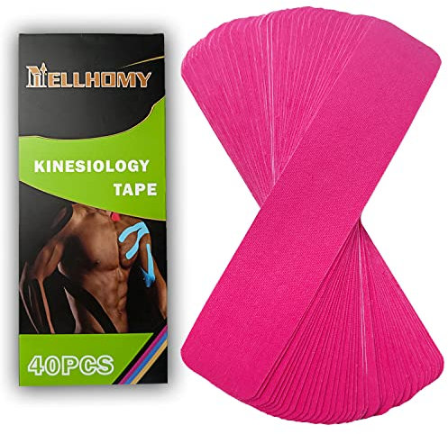 Kinesiotapest<5cmx25cm/Strip>Kinesiologie Tape Streifen Elastisches Kinesiologie Athletic Band für Joints Support&Muskel Schmerzlinderung,Baumwolle wasserdichtes Sport Band(Rosa,40PCS)
