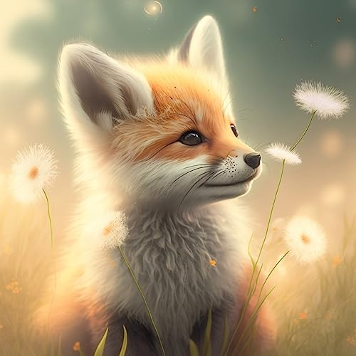 AIRDEA DIY Baby Fuchs Diamond Painting Set Erwachsene Kinder, Blumen Diamant Painting Bilder 5D Diamant Kunst Fuchs Tier Diamant Malerei Set Cross Stickerei Malerei Kits 30x30 cm