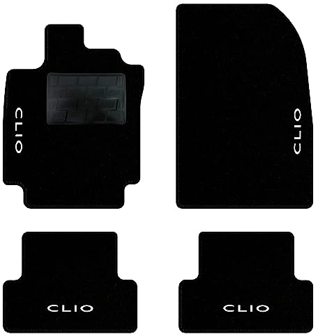 QUEMAR Auto-Fußmatten, kompatibel mit Renault Clio III und Grandtour 2005 – 2012 / Set Auto-Fußmatten und Gummi nach Maß (Set 2 Türen + 2 Poster) / Stickerei und Farben individuell (4 Stickereien,