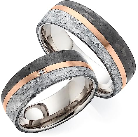 123traumringe Eheringe in Carbon, Titan & Roségold I Partnerringe mit Brillant & Etui I Gravierbare Eheringe mit Ringgröße 50-74 mm I Edle Verlobungsringe in 7 mm Breite & 2,1 mm Stärke I S88