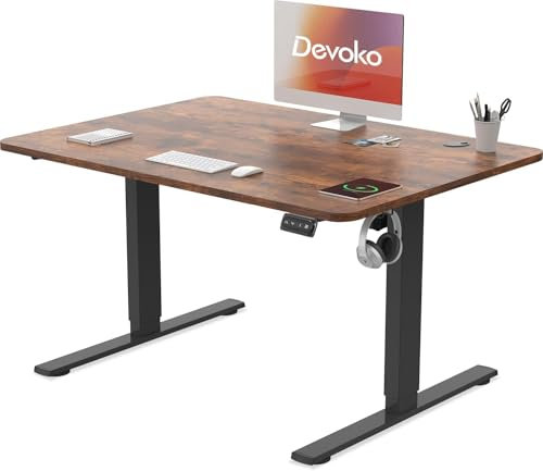 Devoko Electric Standing Desk 100x60cm Sit Stand Table Height Adjustable Desk with Backpack Hook and Memory Smart Pannel, Home Office Table with Splice Board, Rustic Brown