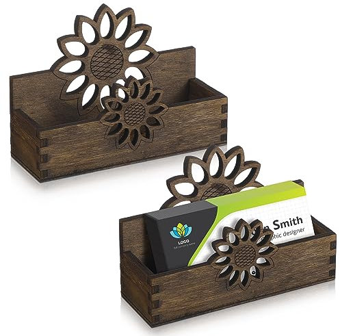 Tatuo Visitenkartenhalter aus Holz, offener Kartenständer, Bauernhaus, Visitenkarten, Organizer, Holz, Visitenkarten, Display-Ständer für Büro, Tisch-Organizer (Sonnenblume), 2 Stück