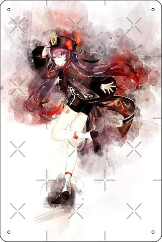 Genshin Impact – Hu Tao Poster, 20,3 x 30,5 cm, lustiges Metall-Blechschild, Spielzimmer, Männerhöhle, Wanddekoration