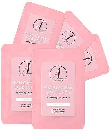 ALLOVE Wimpern-Shampoo-Konzentrat, 5 ml * 5 für Wimpernverlängerungen - Empfindliches, Nicht Reizendes Reinigungskonzentrat - Parfümfrei