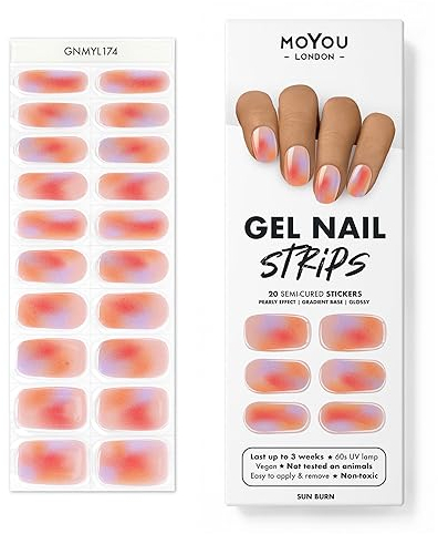 MOYOU LONDON Halbgehärtete UV Gel Strips - 20 Stück - Gel-Nagelfolien UV Härtend für Maniküre in Salonqualität - Sun Burn