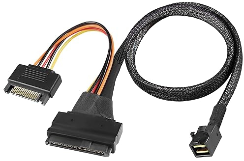 XMSJSIY Mini SAS HD SFF-8643 auf SAS 8639 12Gb/s internes Server NVMe SSD-Verbindungskabel mit 15-poligem SATA-Netzteil-50cm/19.6inch
