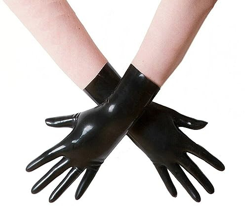 Kangxinsheng Black Latex Gloves for Women Men,Natural Rubber Gloves Cosplay Costume Party Clubwear (Black,Short-XL)