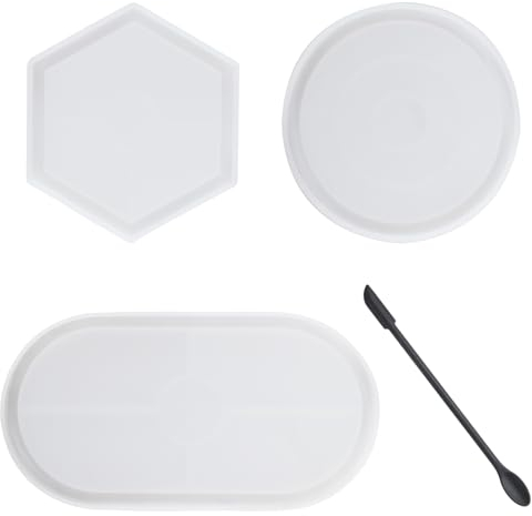 XUIIOSOOKP 3 STK Silikonformen Gießformen, Silikonform Untersetzer Tablett, Resin Epoxidharz Silikonformen, Silikon Gießformen für Teetablett DIY Basteln Haus Deko, Rund/Oval/Hexagon, mit Schaber