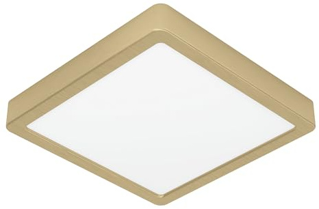 EGLO LED Deckenlampe Fueva 5, 21 cm, eckige Deckenleuchte, Lampe Decke Schlafzimmer Flur, Aufbauleuchte aus Metall in Messing-gebürstet, 2000 Lumen, warmweiß