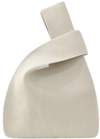 ANIMQUE Damen Häkeln Tragetasche Einfarbig Geschenk Tasche Schultertasche Gestrickt Ärmel Knoten Tasche Kleine Niedliche Tragbare Geldbörse Faltbar Tote, Beige