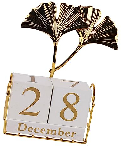 MAGICLULU Holzblock Kalender Eleganter Tischkalender Für Büro Und Zuhause Manuell Drehbar Kompakte Schreibtischdekoration Für Schule Und Studium Goldene Ginkgo-