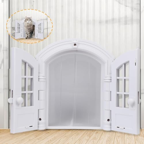 XIHIRCD Puerta para Gatos, con Cortina Transparente Puerta Francesa Blanca Gatos Esquina Puerta Interior Sin Solapa Puerta Gatito Plástico Fácil Instalar para Puertas Exteriores Ventanas de Pared
