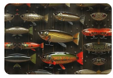 Fishing Lure Style Printed Door Mat,Non-Slip Indoor Door Mats,Absorbent Resist Dirt Entrance Mat,Rubber Backing Entryway Rug Door Mats