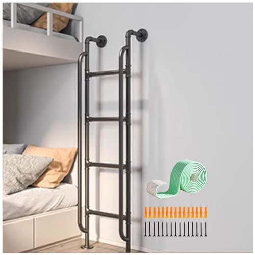 Hochbett Leiter Hochbett Seitliche Treppenleiter, Mit Etagenbettleiter, Rutschfesten Trittpolstern, Feuerleiter-Leiter Für Keller Fensterbrunnen, 2 Handläufe Design (Color : Black, Size : 225cm/7.4f