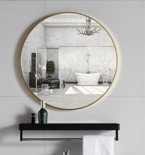 FlYHIGH 60cm Runder Wandspiegel Gold- Wanddekoration für Badezimmer, Waschtisch, Wohnzimmer, Schlafzimmer und Eingangsbereich - Spiegel mit Aluminiumlegiertem Rahmen (Gold, 60cm)