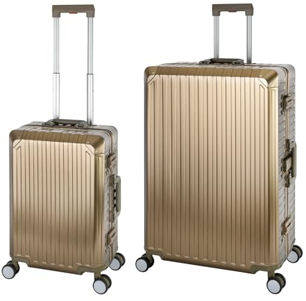 Travelhouse Tokyo 100% Aluminium Reisekofferset Champagner S-55cm & XL-78cm Hartschalenkoffer 2 TSA Schlösser 4 Silent Move Doppelrollen